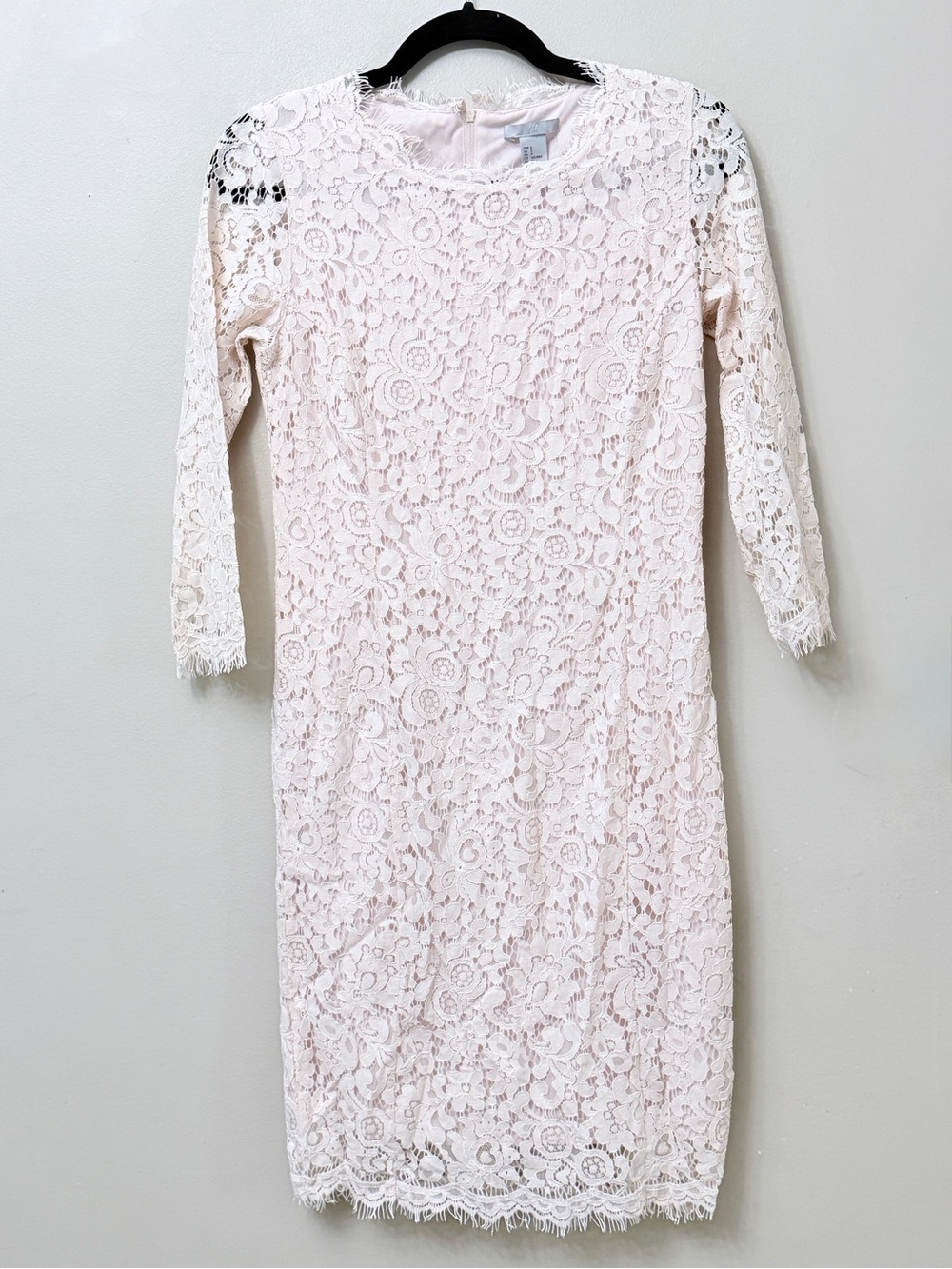 H&M Floral Lace Sheath Dress Pale Light Pink Sz S
